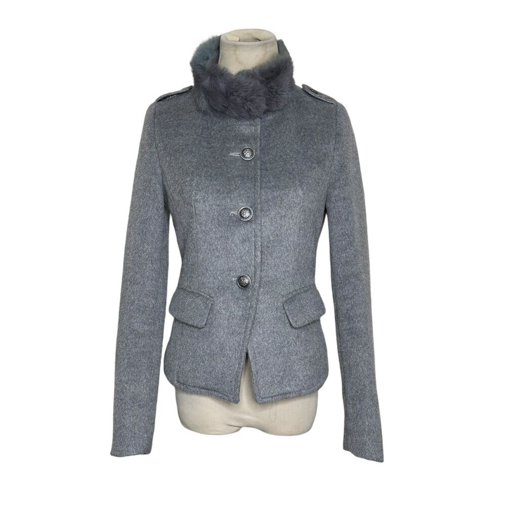 Gray buttoned faux fur neck blazer size small